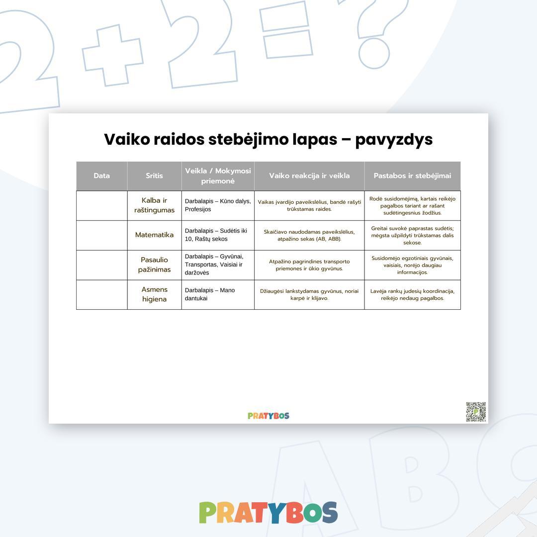 Stebėjimo lapas – Vaiko raida: Fiksuokite mažylio augimą ir pasiekimus!