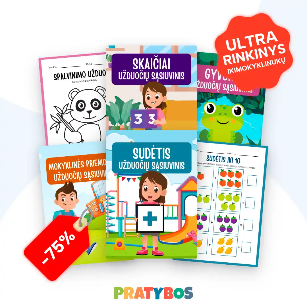 400+ UŽDUOČIŲ LAPŲ – IKIMOKYKLINUKŲ ULTRA RINKINYS + BONUS TĖVŲ GIDAS